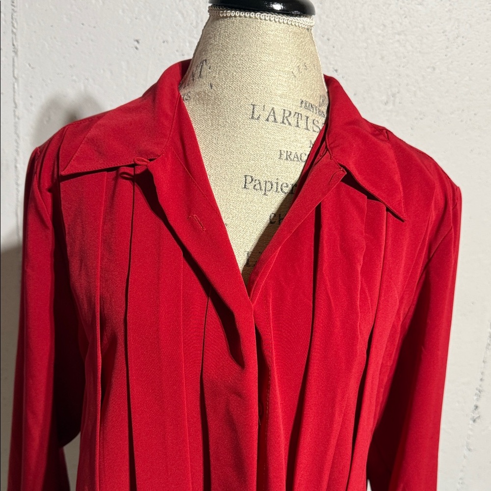Impressions Ruby Red Pleated Blouse